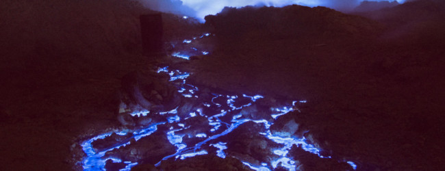 Crater That Leaks Neon Blue ‘Lava’?